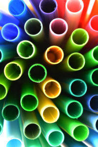 the ends of stacked multicolor tubing