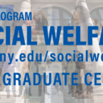 collage banner using photos from Social Welfare program activities, a stock photo of The Graduate Center, and the program’s logo, made using Adobe Express